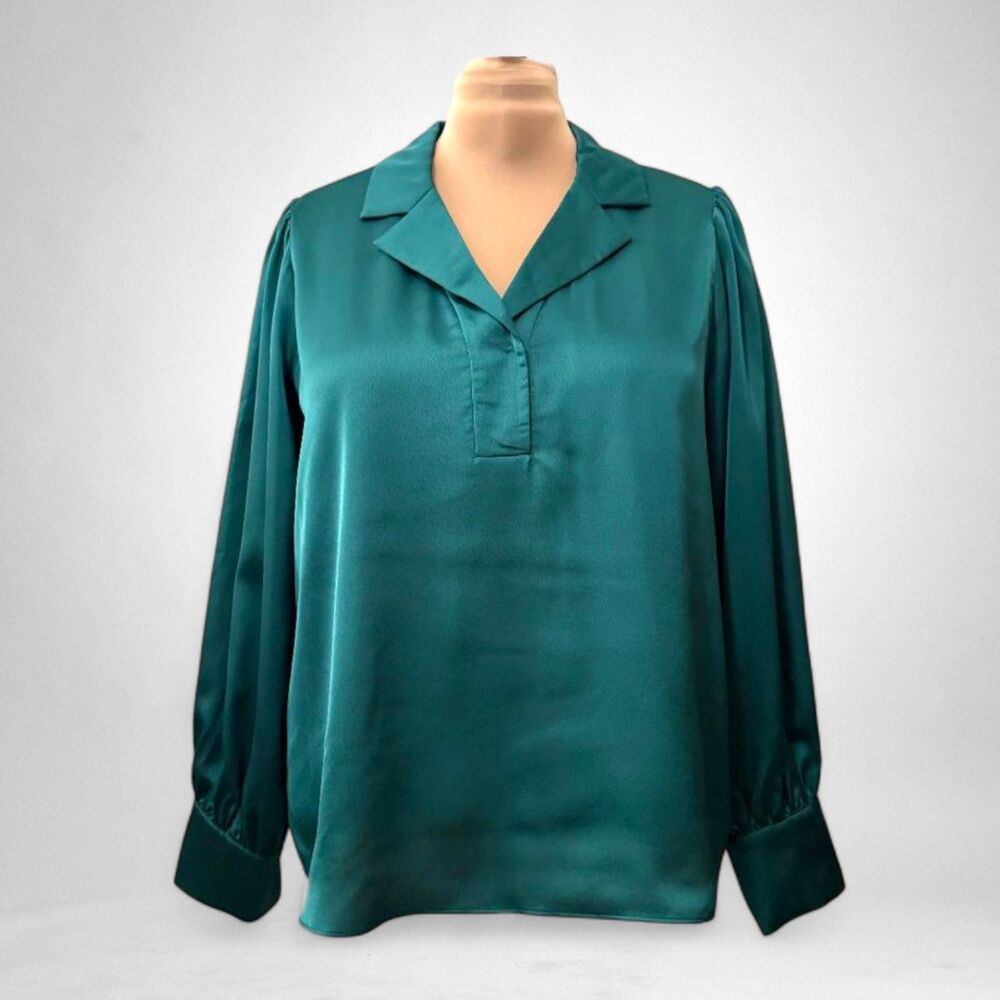 ODDI Emerald Green Satin Collared Blouse, NWT! Size 1XL